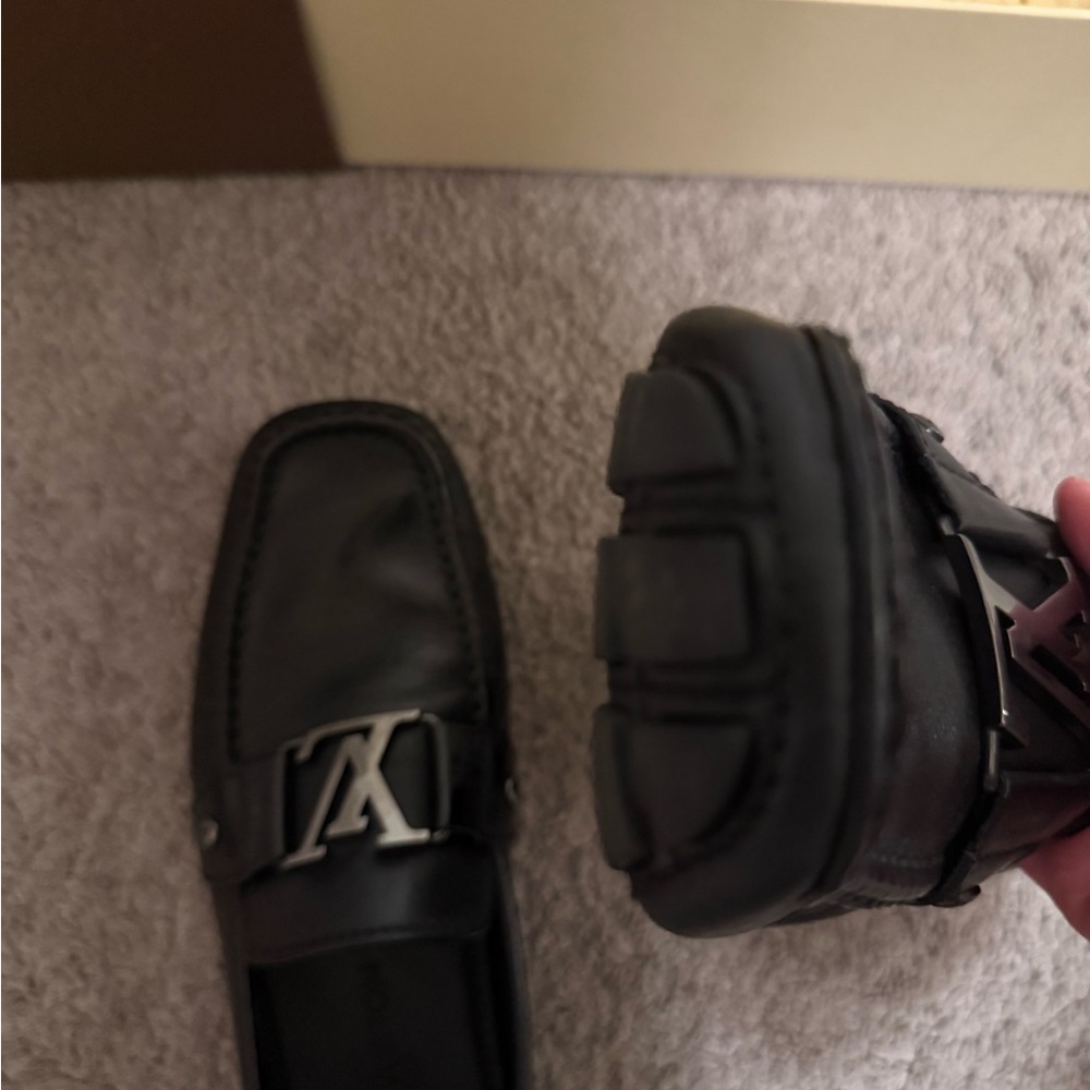 Louis Vuitton Black Leather Loafers with LV Logo - Picture 5 of 8